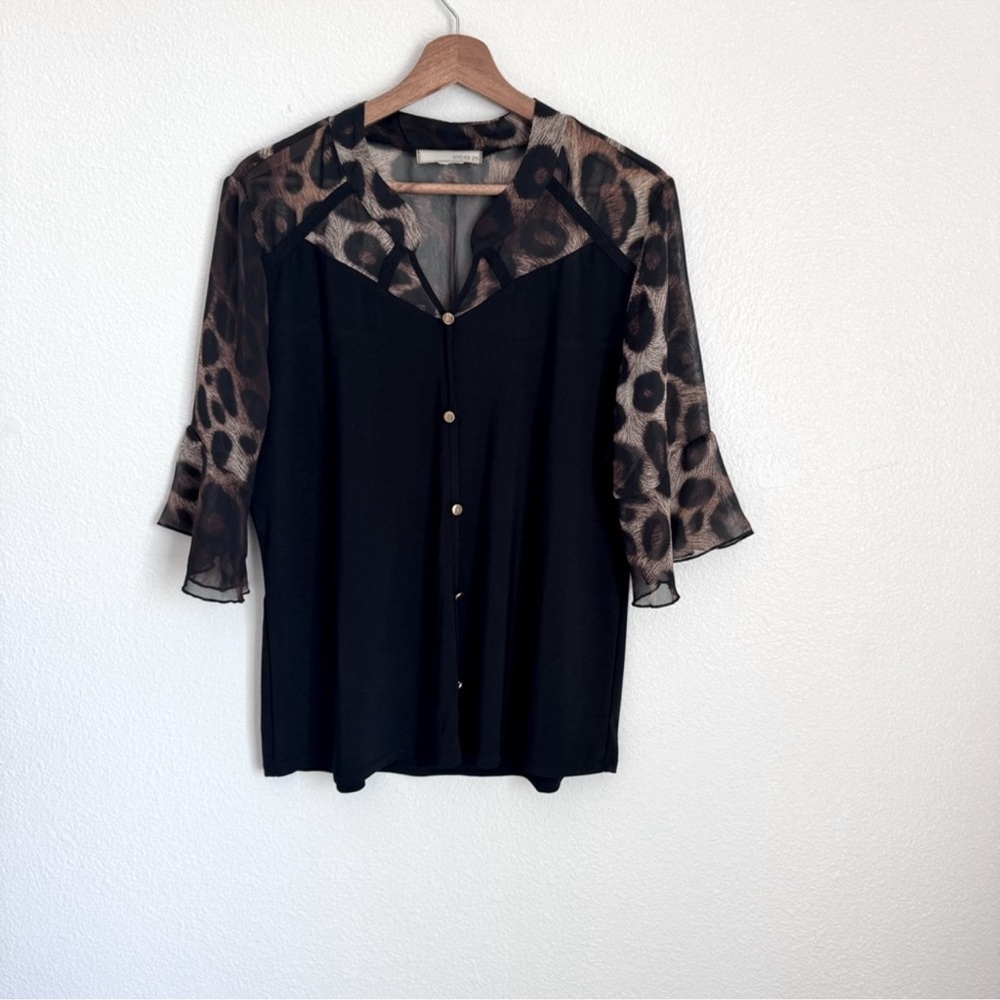 Leopard Print Quarter Sleeve Chiffon  Casual Blouse Size Medium